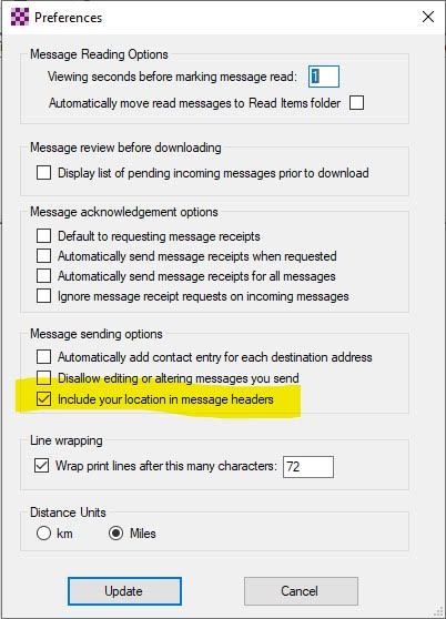 Preferences for GPS dialog box in Winlink Express
